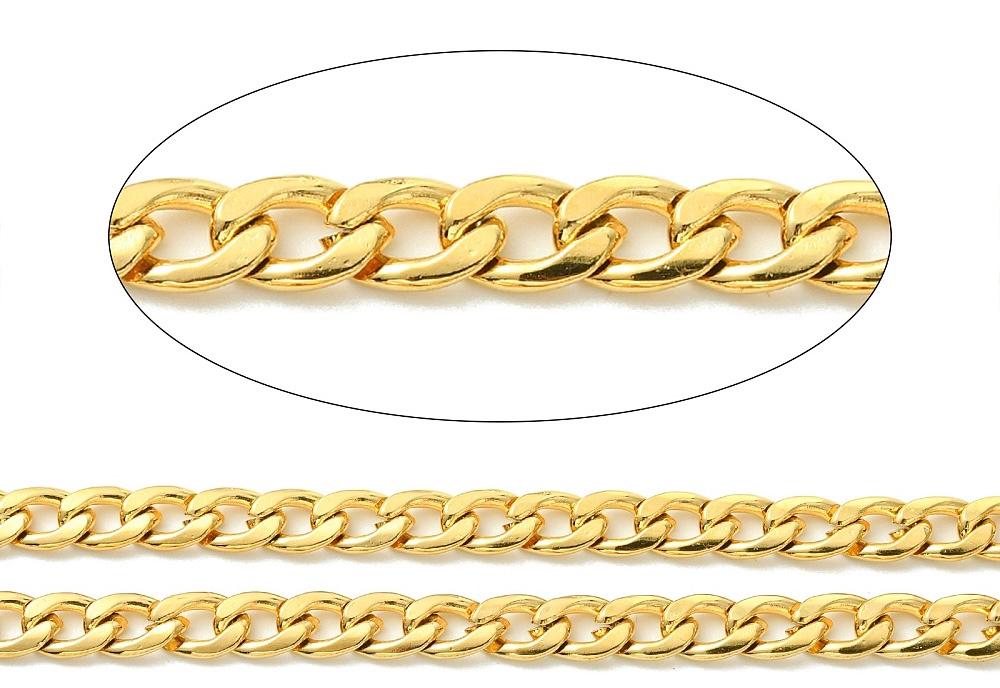9x6mm Curb Chain, Shiny 18k Gold Plated