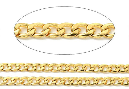 9x6mm Curb Chain, Shiny 18k Gold Plated