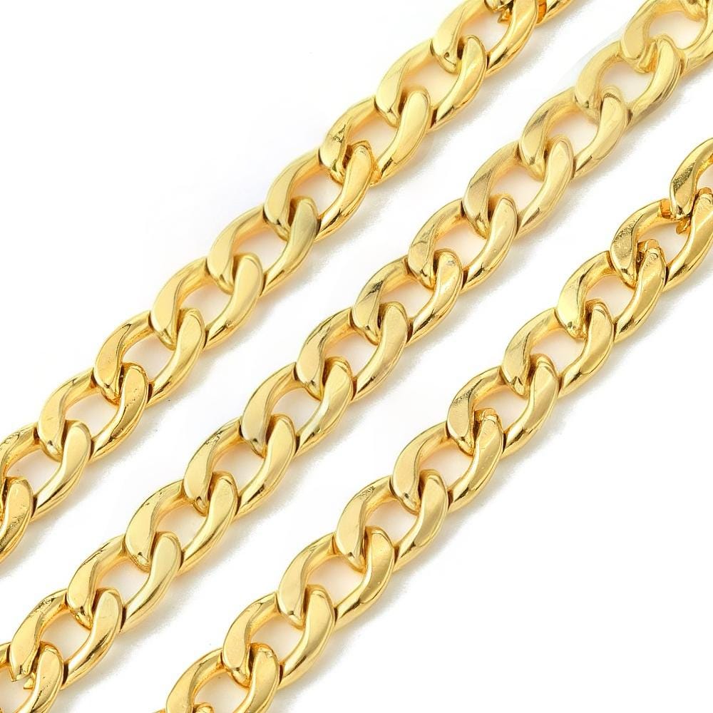 9x6mm Curb Chain, Shiny 18k Gold Plated