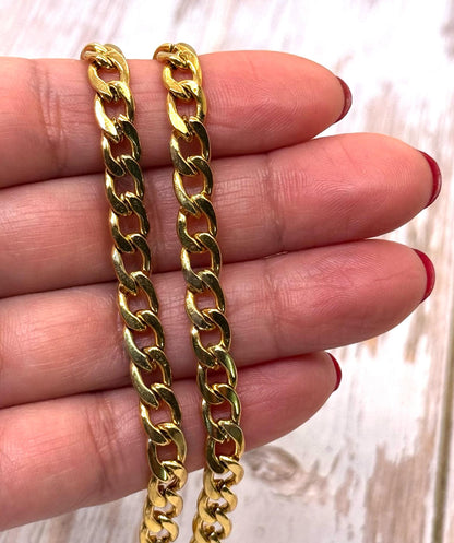 9x6mm Curb Chain, Shiny 18k Gold Plated