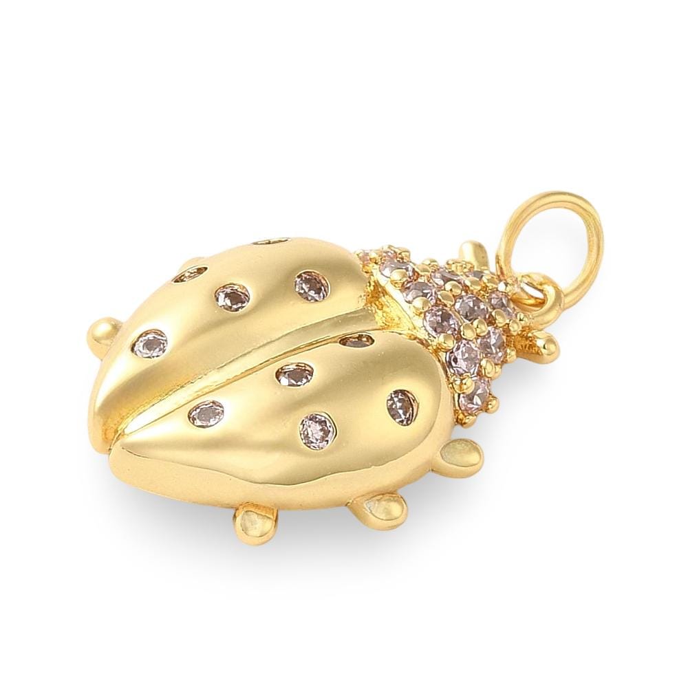 Pink Micro Pave Ladybug Charm, Shiny 18k Gold Plated - SY015