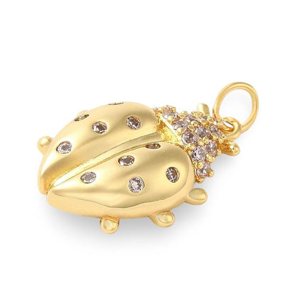 Pink Micro Pave Ladybug Charm, Shiny 18k Gold Plated - SY015