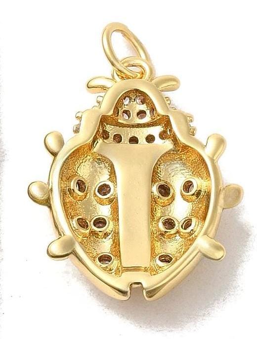 Pink Micro Pave Ladybug Charm, Shiny 18k Gold Plated - SY015