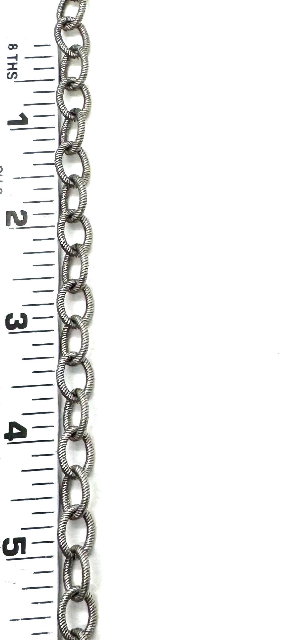 Chaîne maillons ovales 9x12mm gravés, finition étain vieilli - P018-CH