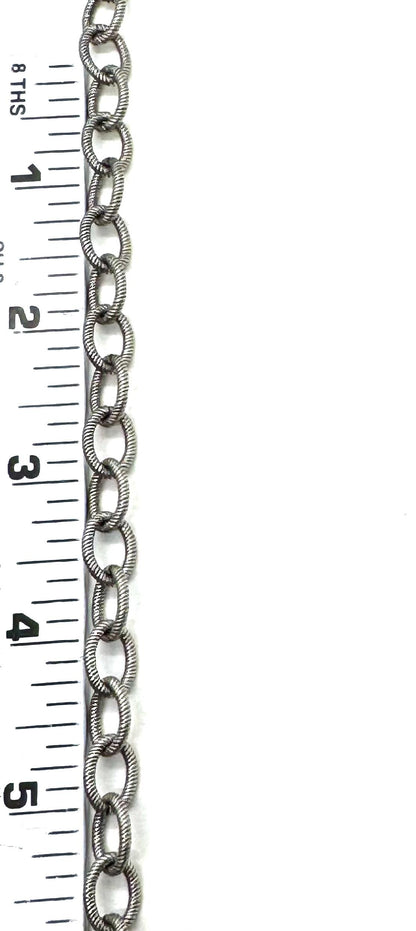 Chaîne maillons ovales 9x12mm gravés, finition étain vieilli - P018-CH