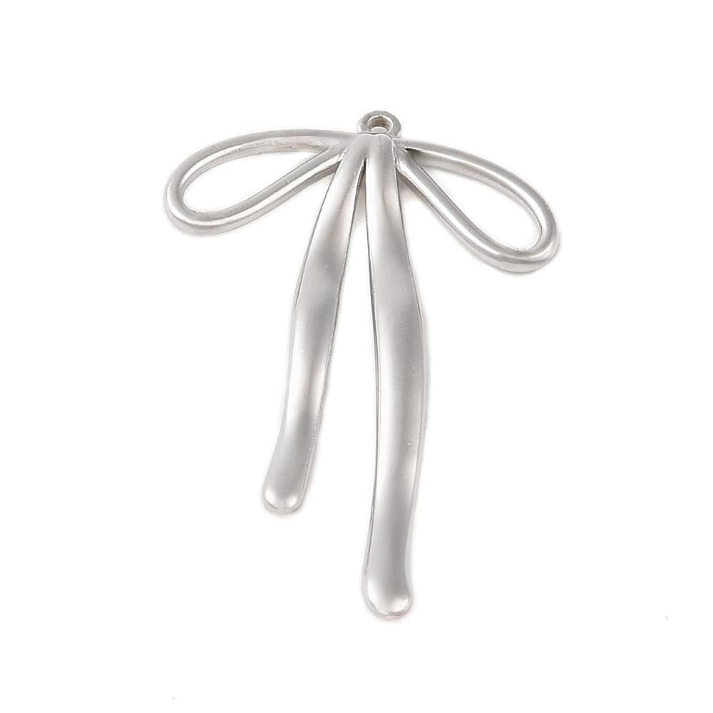 Large Ribbon Bow Charm, Stainless Steel - SS029