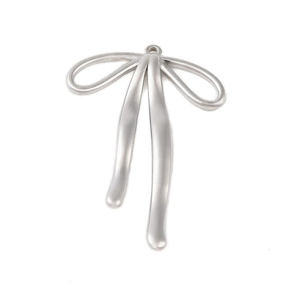 Large Ribbon Bow Charm, Stainless Steel - SS029