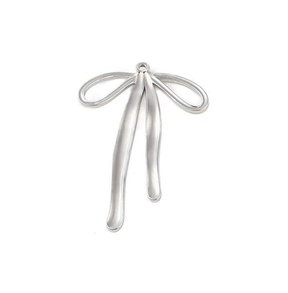 Large Ribbon Bow Charm, Stainless Steel - SS029