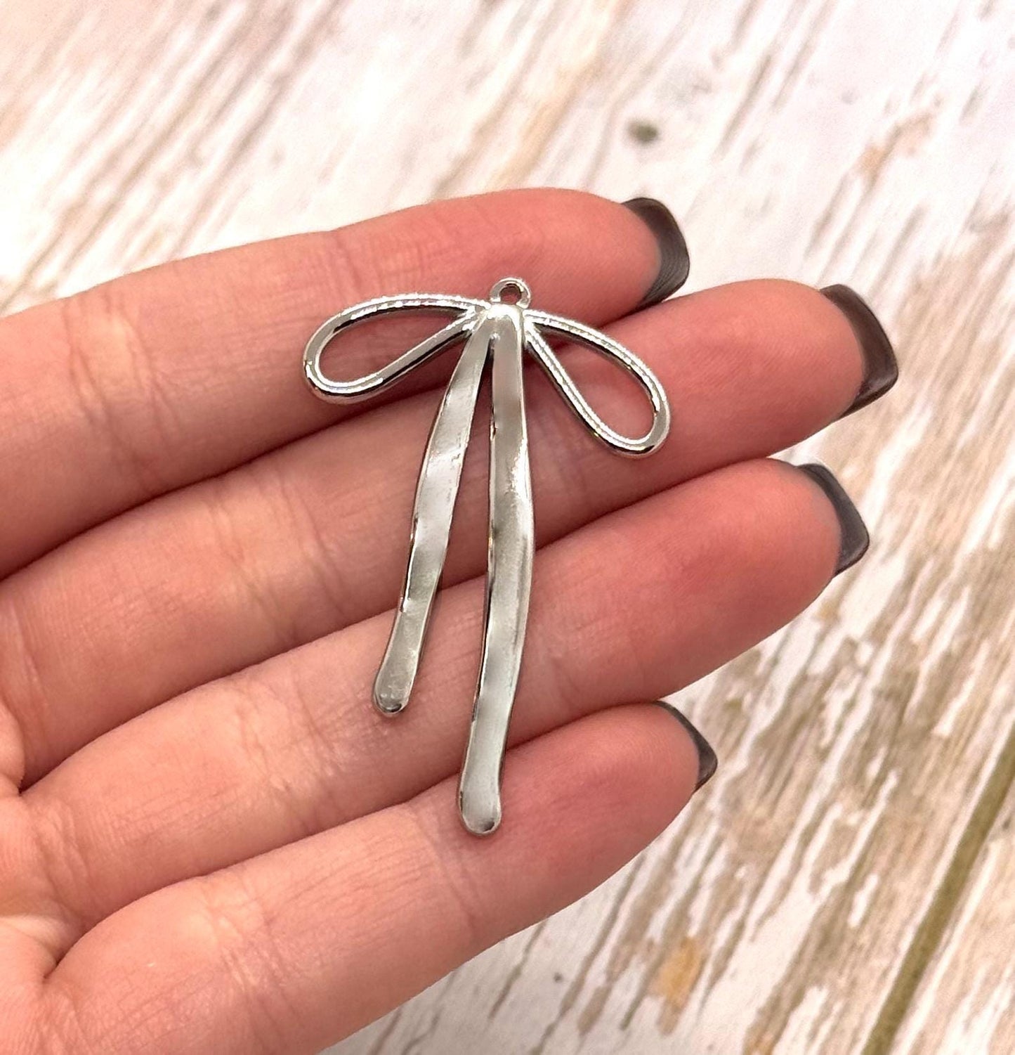 Large Ribbon Bow Charm, Stainless Steel - SS029