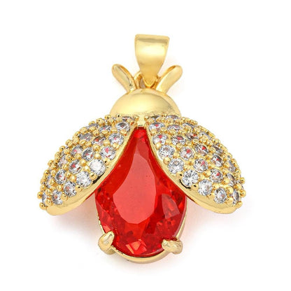Cubic Zirconia Ladybug Charm, Red or Yellow, Shiny 18k Gold Plated
