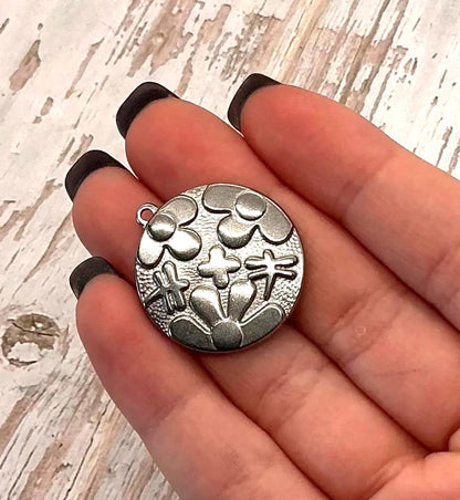 Double Sided Saint Benedict Flower Charm, Stainless Steel  - SS032