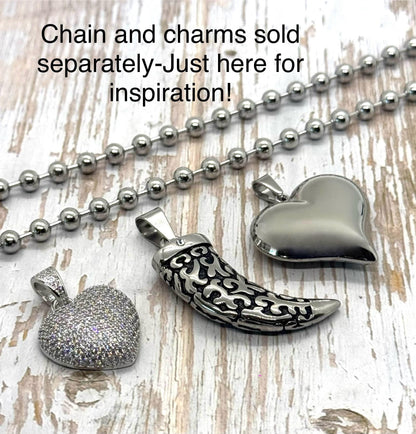 Puffy Heart Charm, Stainless Steel - SS025