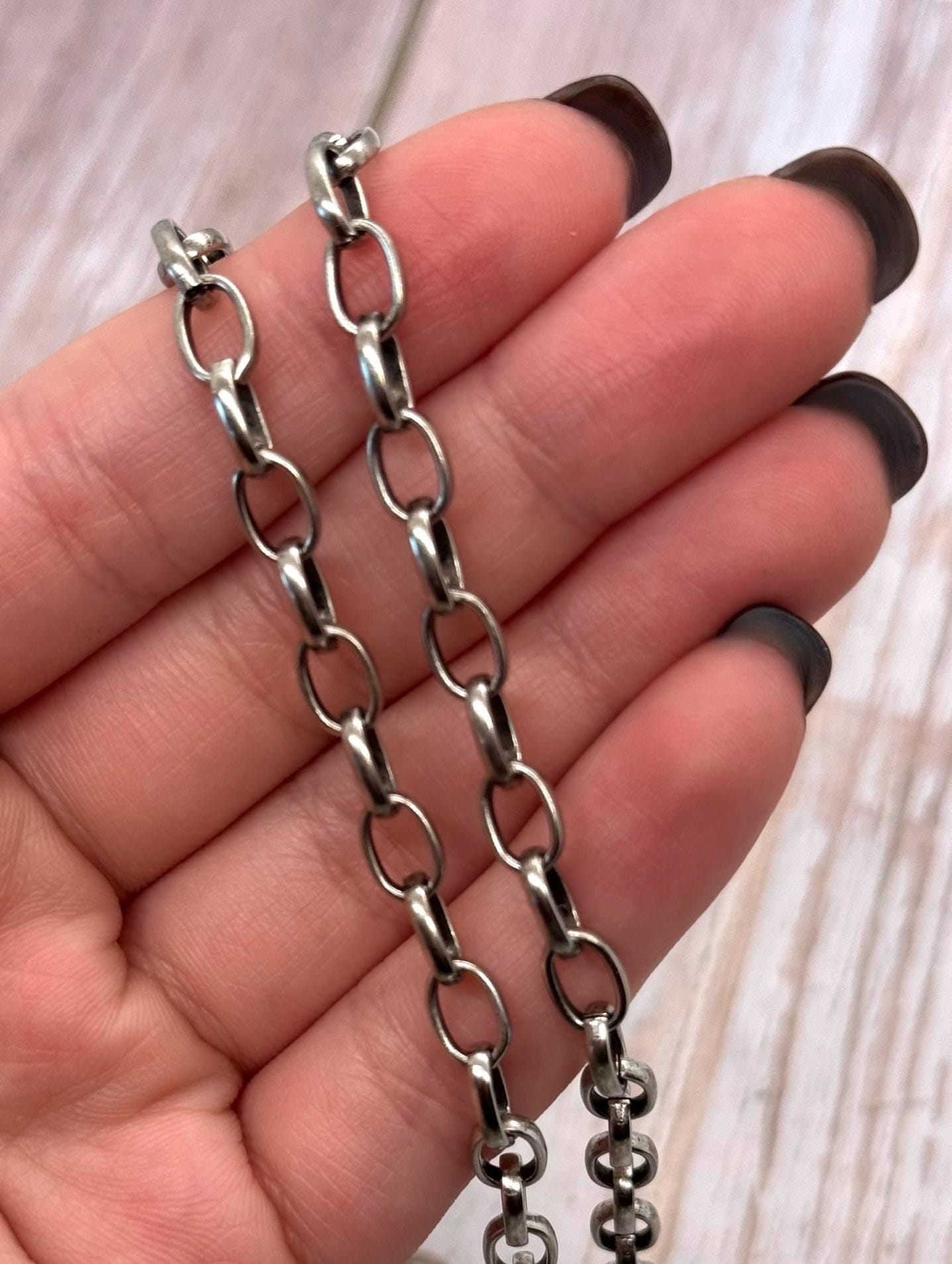 Oval Smooth Rolo Chain, Antiqued Pewter Plated - P041-CH