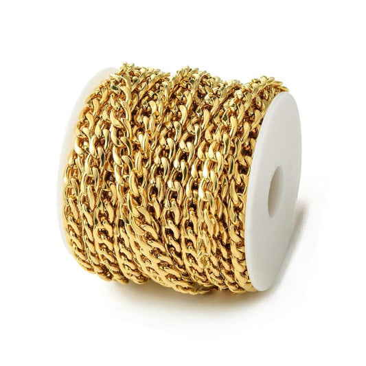 9x6mm Curb Chain, Shiny 18k Gold Plated