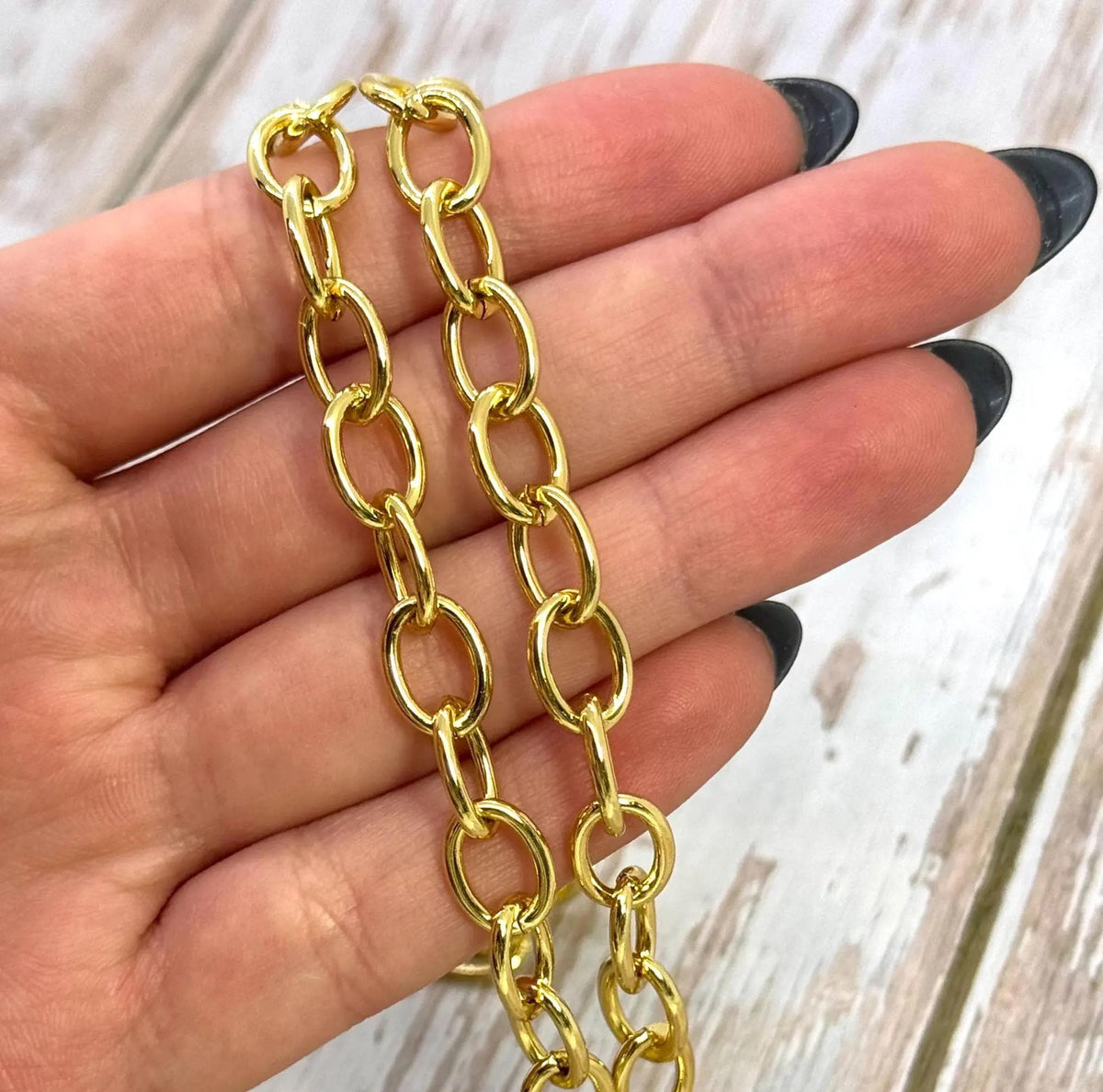 Smooth Oval Cable Chain, Shiny 18k Gold Plated