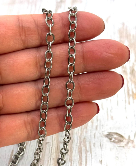 Dainty Textured Cable Chain, Antiqued Pewter Plated - P049-CH
