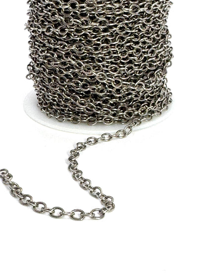 Dainty Textured Cable Chain, Antiqued Pewter Plated - P049-CH