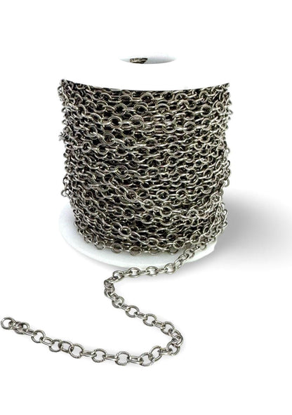 Dainty Textured Cable Chain, Antiqued Pewter Plated - P049-CH