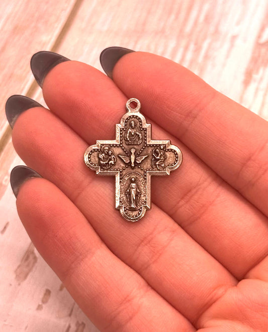 Double-Sided Ornate Cross Charm, Antiqued Pewter - PT387