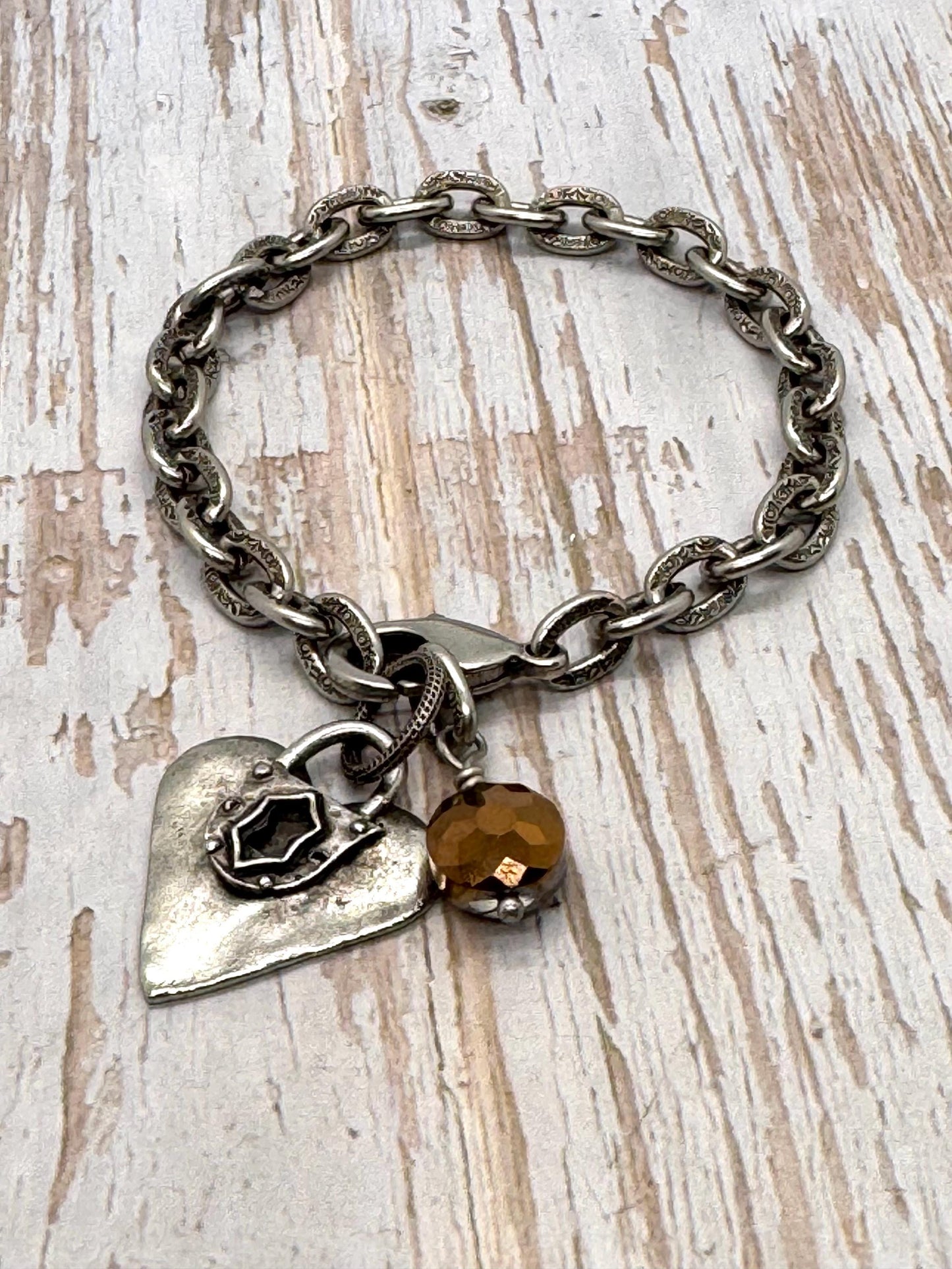 Padlock Heart Large Charm, Antiqued Pewter - PT384