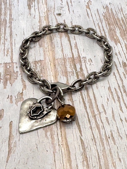 Padlock Heart Large Charm, Antiqued Pewter - PT384