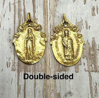 Double-Sided Virgin Mary Medal, Antiqued 18K Gold Plated - AG026