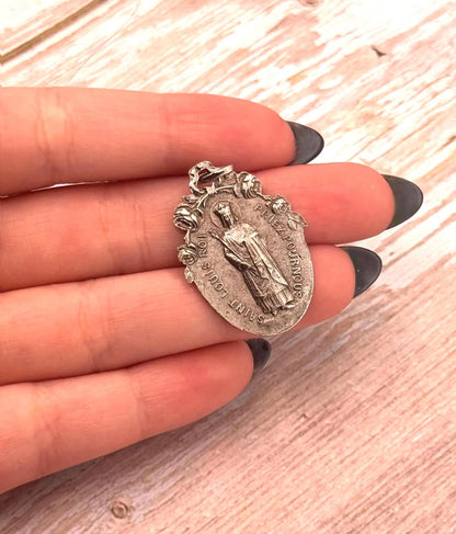 Double-Sided Mary and Saint Louis-Roi Medal, Antiqued Pewter - PT386