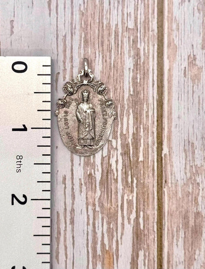 Double-Sided Mary and Saint Louis-Roi Medal, Antiqued Pewter - PT386