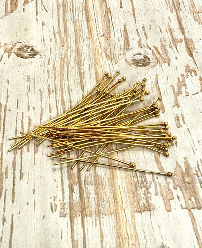 50mm 20 Gauge Ball Head Pins (Set of 50), Antiqued 18k Gold Plated - AG174