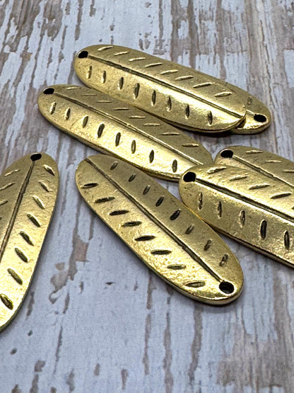 Large Leaf Artisan Pendant, Antiqued 18k Gold Plated - AG037
