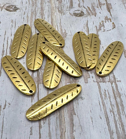 Large Leaf Artisan Pendant, Antiqued 18k Gold Plated - AG037