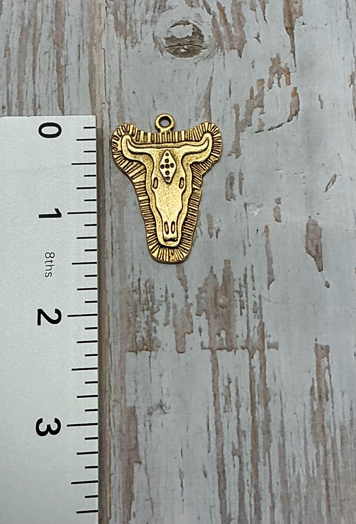 Breloque tête de vache Texas Longhorn, plaqué or 18 carats vieilli - AG036