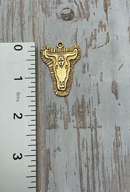 Breloque tête de vache Texas Longhorn, plaqué or 18 carats vieilli - AG036