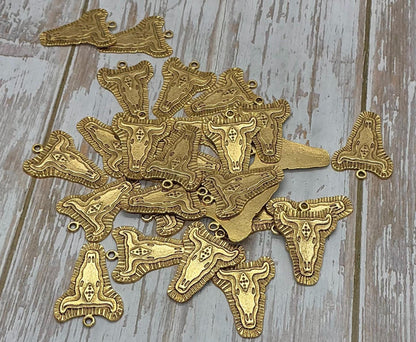 Breloque tête de vache Texas Longhorn, plaqué or 18 carats vieilli - AG036