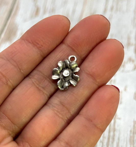 Small Modern Flower Charm, Antiqued Pewter - PT401