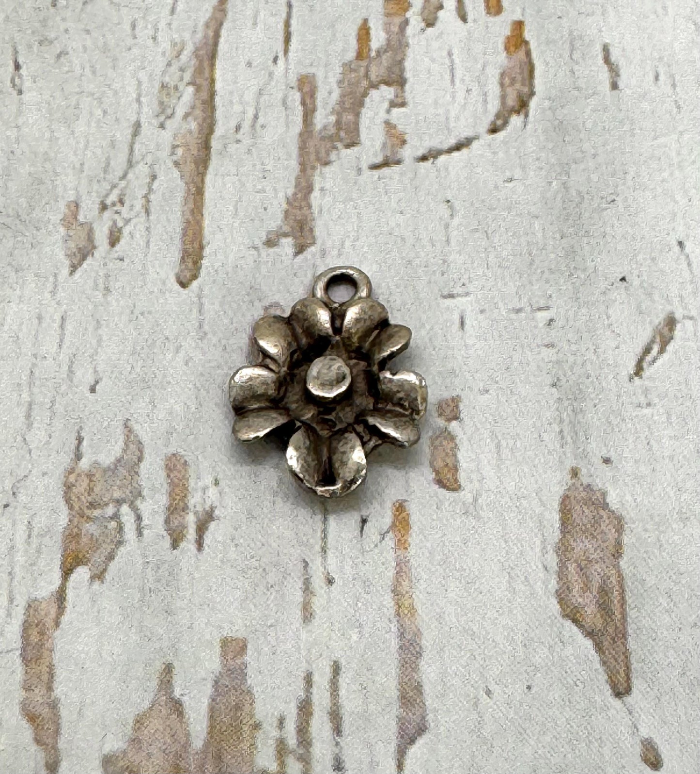 Small Modern Flower Charm, Antiqued Pewter - PT401