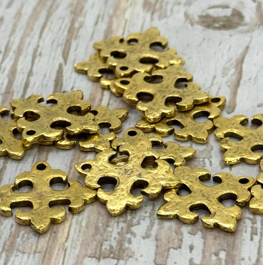 Cross Fleury Charm, Antiqued 18K Gold Plated - AG028