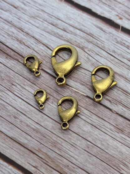 Multiple Sizes Lobster Clasp, Antiqued 18K Gold Plated