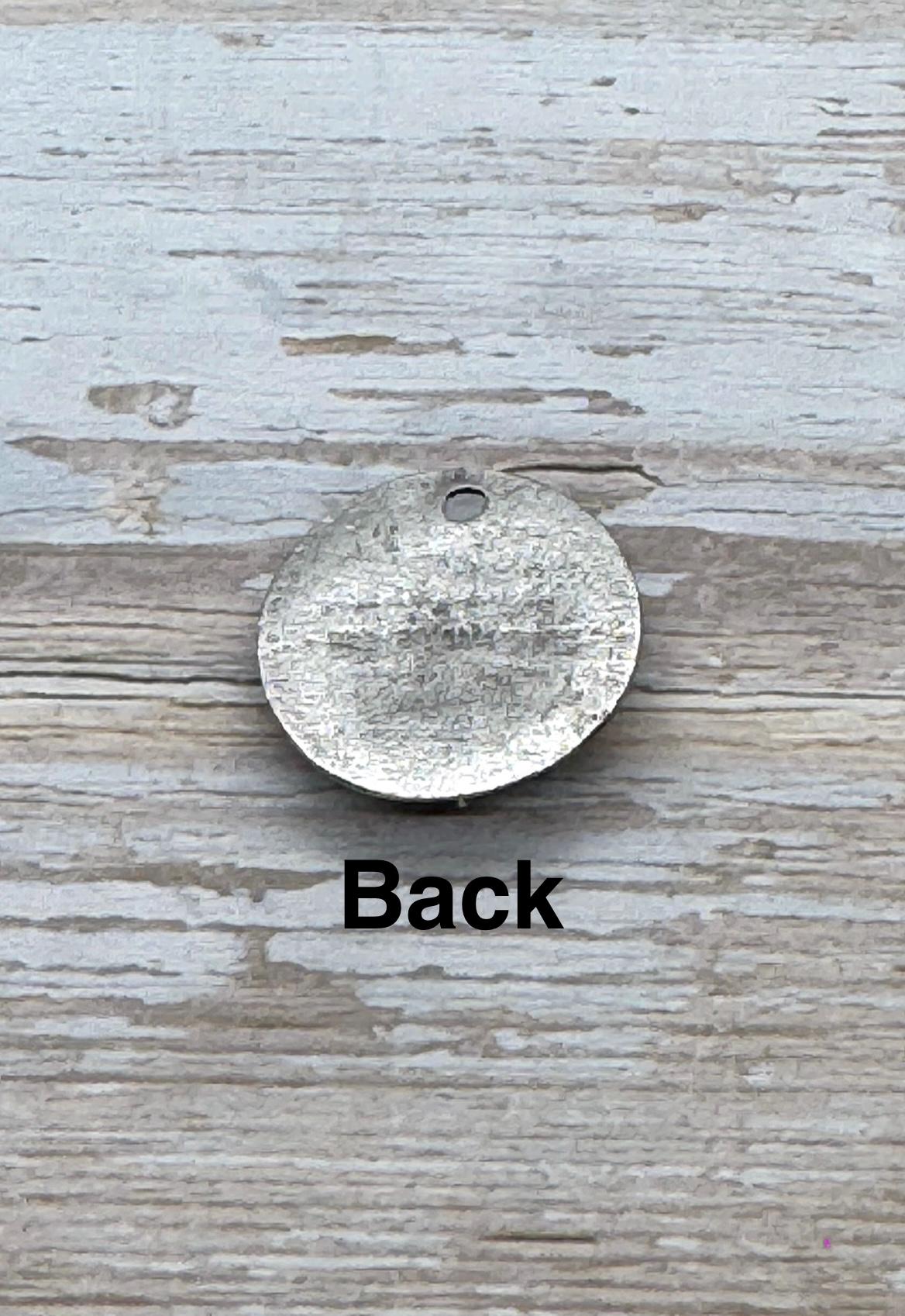 Pendentif rond fleur, étain vieilli - PT383