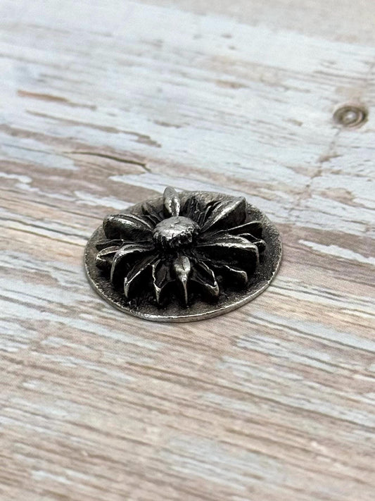 Round Flower Pendant, Antiqued Pewter - PT383