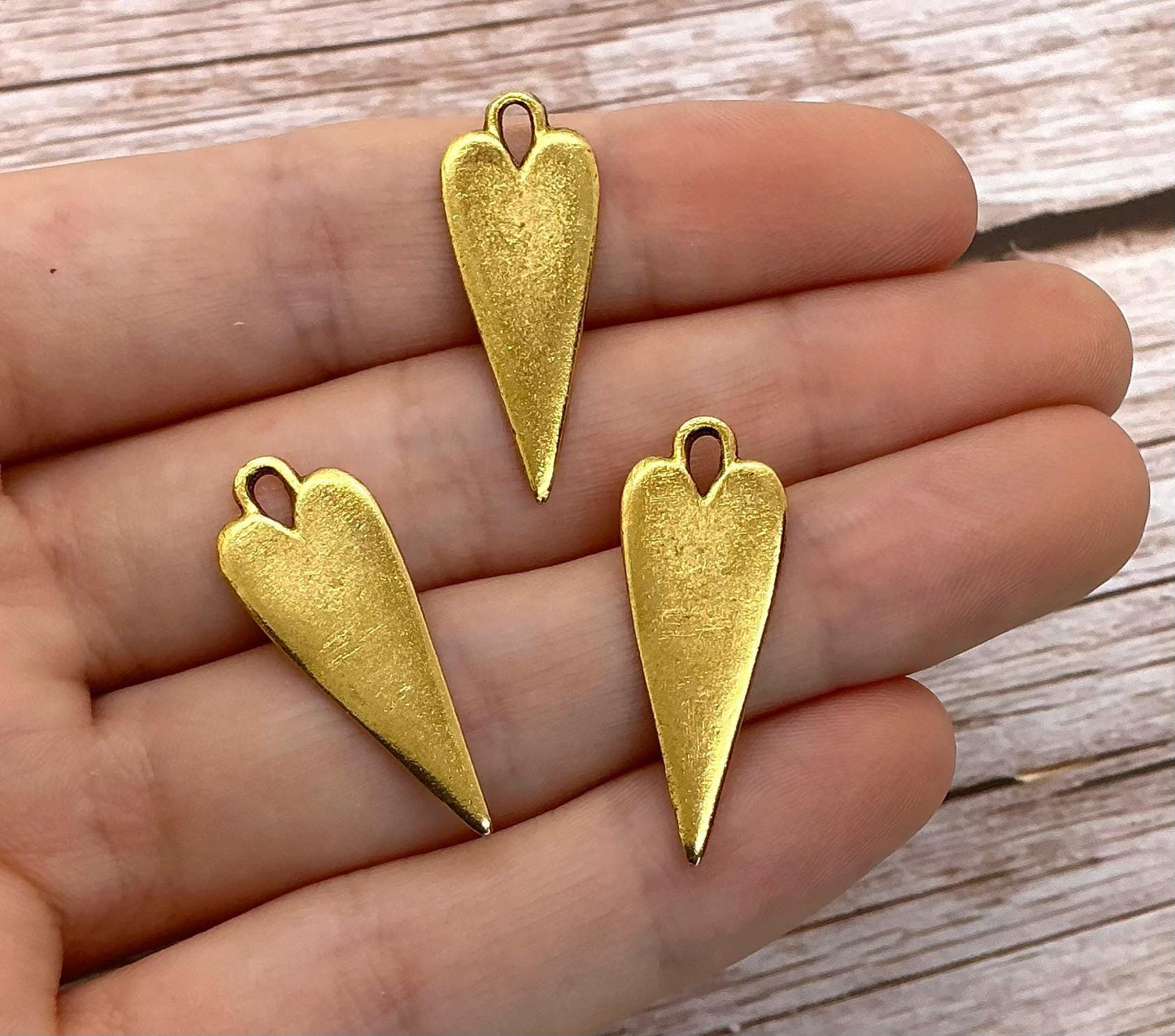Elongated Stamping Heart Charm, 18K Antiqued Gold Plated - AG034