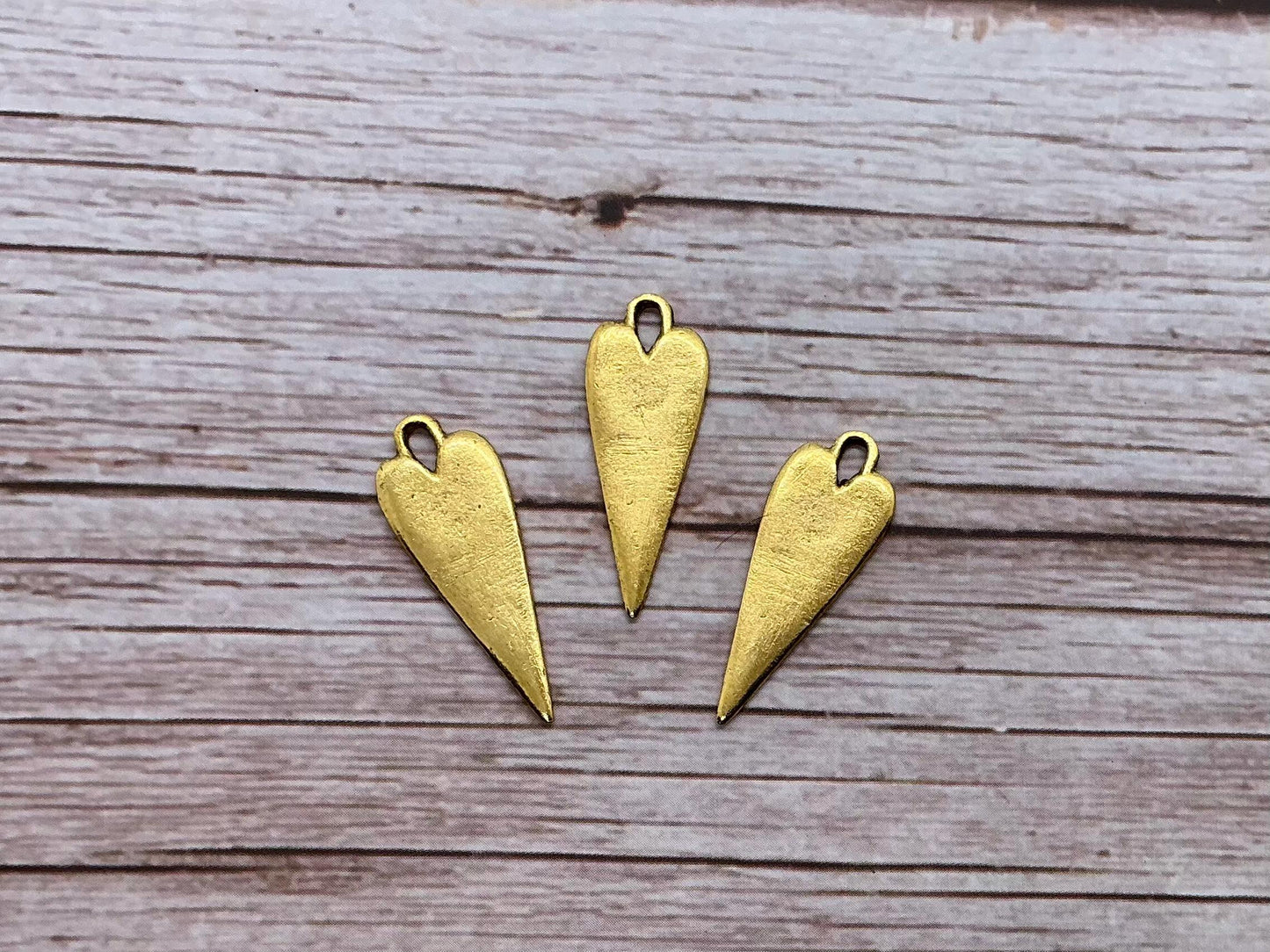 Elongated Stamping Heart Charm, 18K Antiqued Gold Plated - AG034