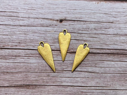 Elongated Stamping Heart Charm, 18K Antiqued Gold Plated - AG034