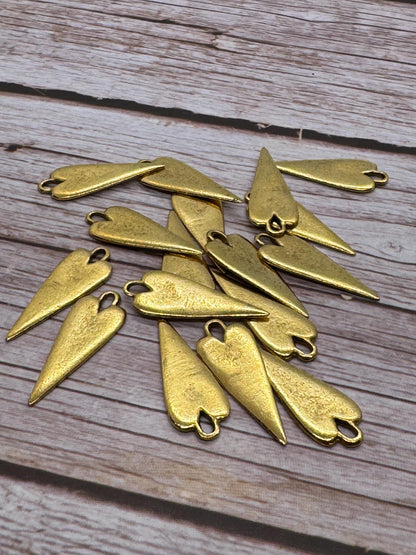Elongated Stamping Heart Charm, 18K Antiqued Gold Plated - AG034