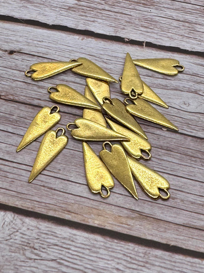 Elongated Stamping Heart Charm, 18K Antiqued Gold Plated - AG034