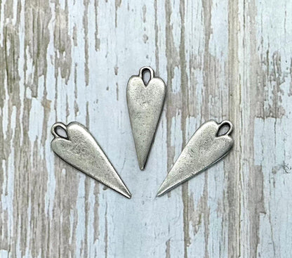 Elongated Heart Charm, Antiqued Pewter - PT394