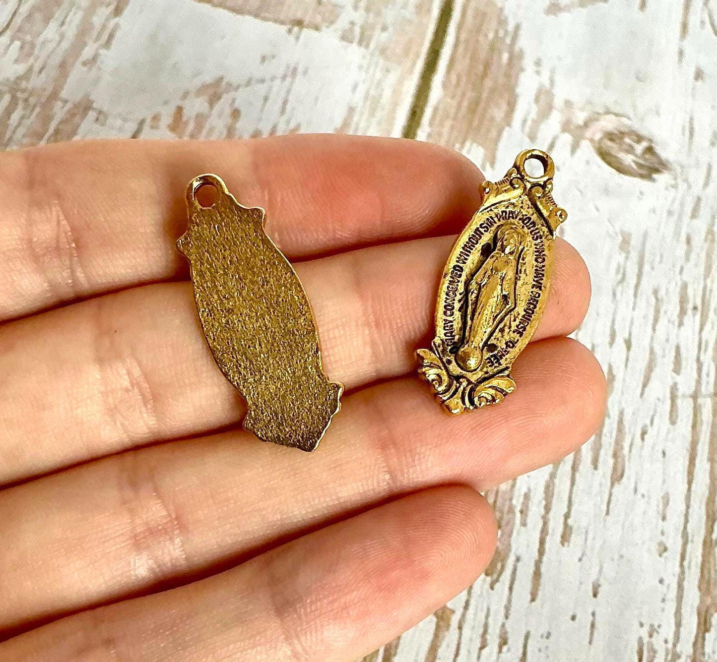 Mother Mary Medallion, Antiqued 18K Gold Plated - AG033
