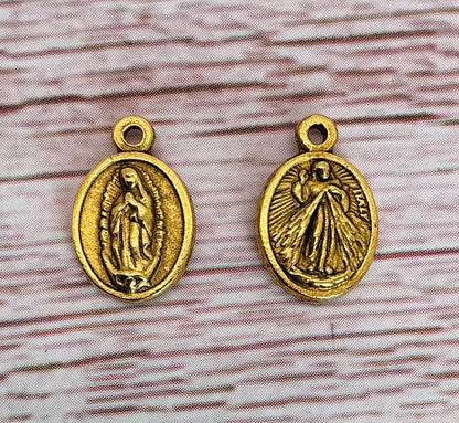 Médaille double face Vierge Marie et Jésus, plaquée or 18 carats vieilli - AG040