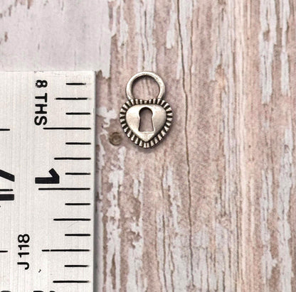 Small Heart Padlock Charm, Antiqued Pewter - PT391