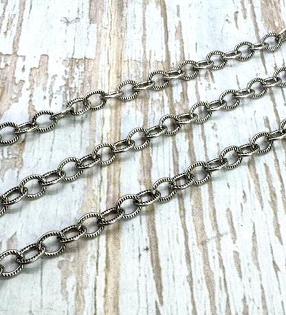 Dainty Textured Cable Chain, Antiqued Pewter Plated - P049-CH